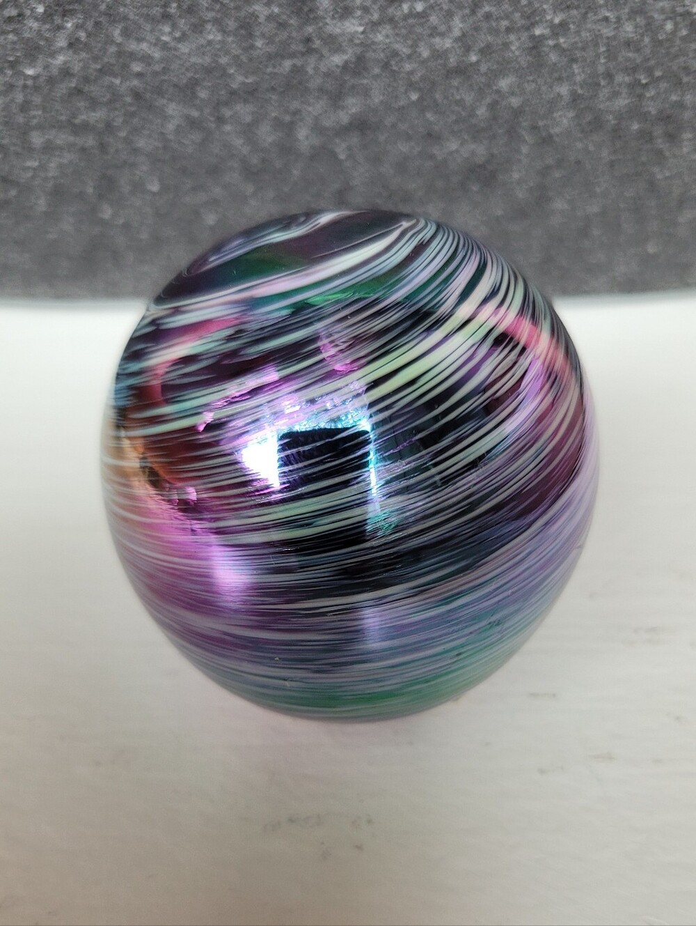Balos Art Glass - Mouth Blown Purple Iridescent Paperweight